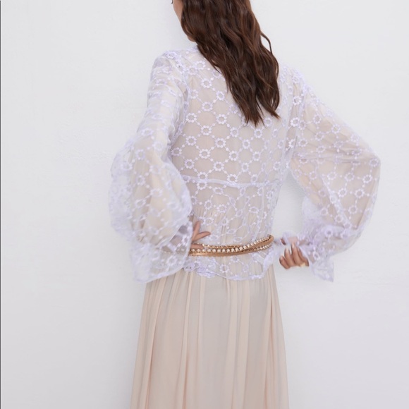 ZARA BNWT Embroidered Semi-Sheer Blouse - Picture 6 of 8